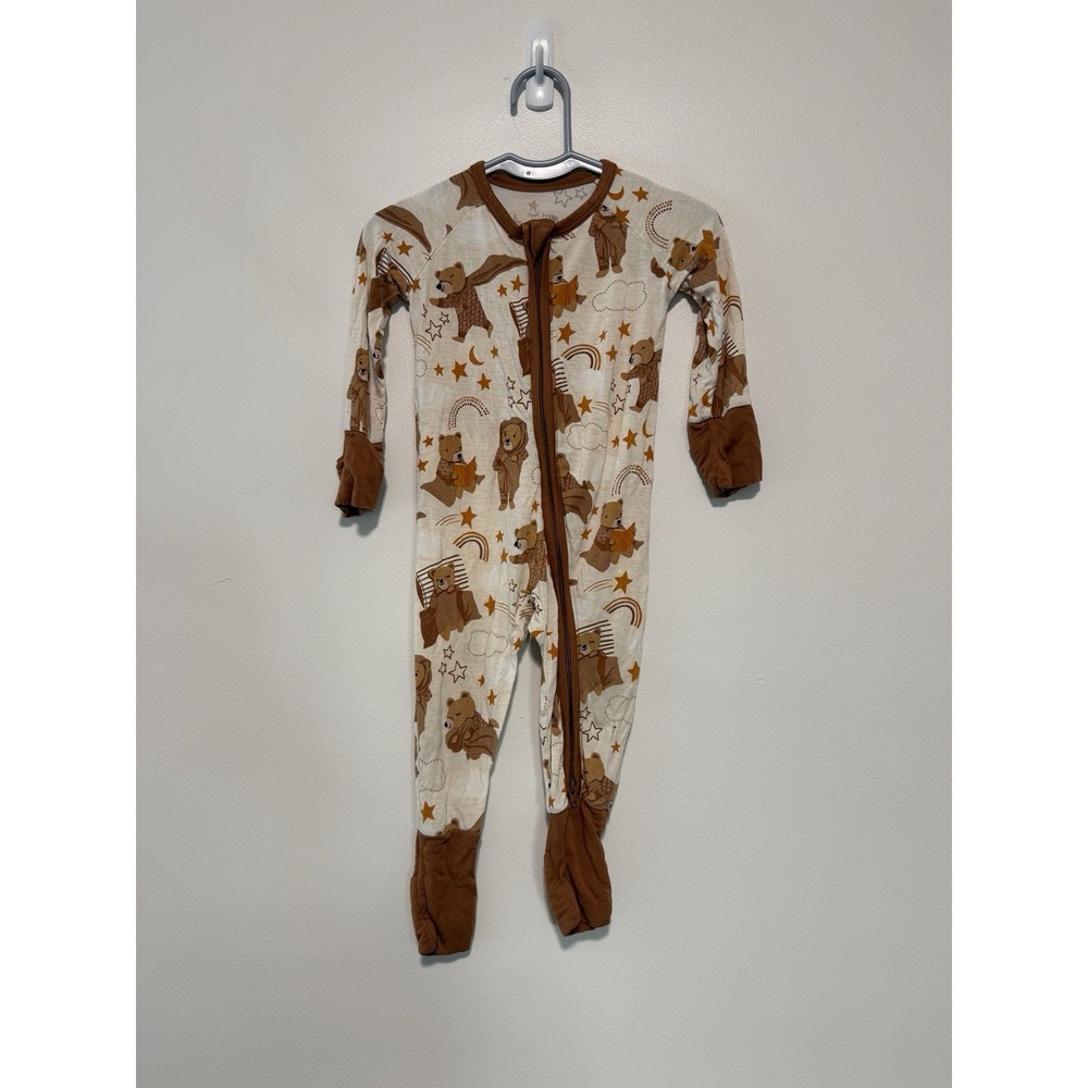 Little Sleepies Beary Sleepy Bear Star Print Bamboo Pajamas Size 3-6 Months